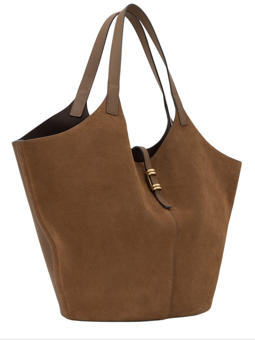 Reiss Lyra Leather Tote Brown Smooth Suede Tote Bag with Gold Hardware NWT - Picture 3 of 4